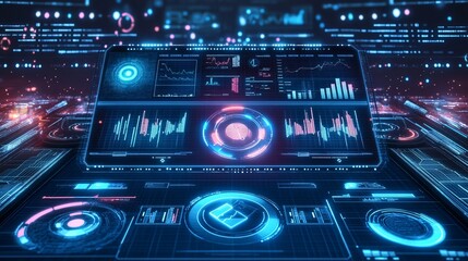 Obraz premium Illuminated Awareness Insights on Futuristic Digital Analytics Dashboard Interface