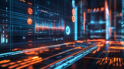 Fototapeta premium Futuristic Awareness Dashboard with Interactive Graphs and Charts in High-Tech Setting
