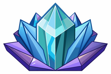 Blue Crystal with Purple Base and Geometric Shapes