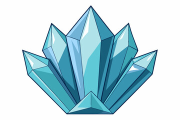 A Cluster of Blue, Faceted Crystals on White Background