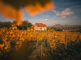 Medieval Chapel of Kisapáti, Hungary in autumn