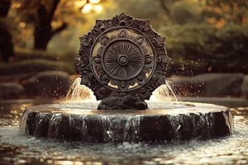Dharma Wheel Dharmachakra Urban Peace Buddhism Religion Spiritual Symbol - Generative AI