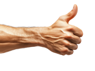 A hand giving a thumbs up against a plain background