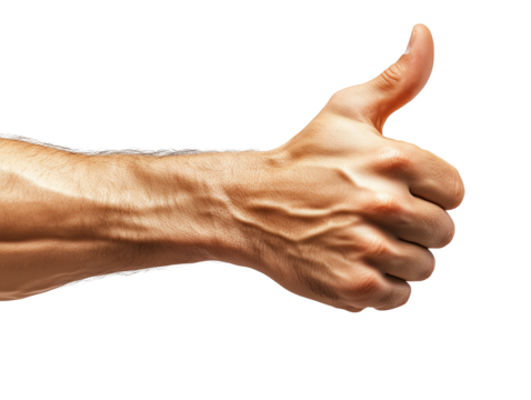 A hand giving a thumbs up against a plain background