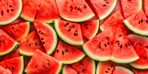 Watermelon slices top view pattern food photography fresh and juicy delicious vibrant red color Background concept 