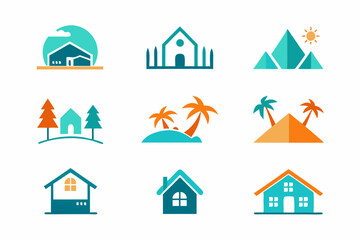 set of 9pes different type of Vacation Rentals logo on white background