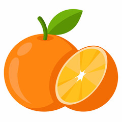 Orange fruit whole and half vector isolated on white background 
