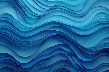 Fototapeta premium Blue background with wavy paper cut-out shapes in shades of blue, creating an abstract and modern pattern