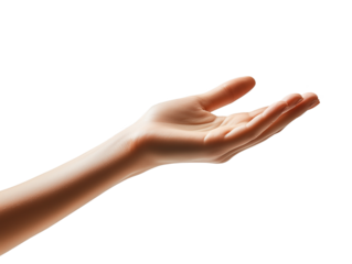 Open hand gesture against transparent background, reaching out for connection or support
