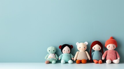 Adorable Soft Plush Dolls and Toys Arranged on a Light Background