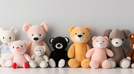 Obraz premium Sweet Collection of Plush Animals and Toys on White Background