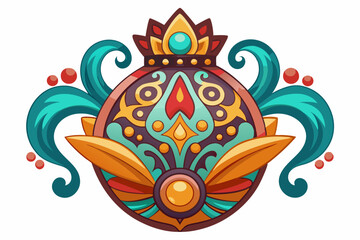 Ornamental Design with Crown, Leaves, and Gems