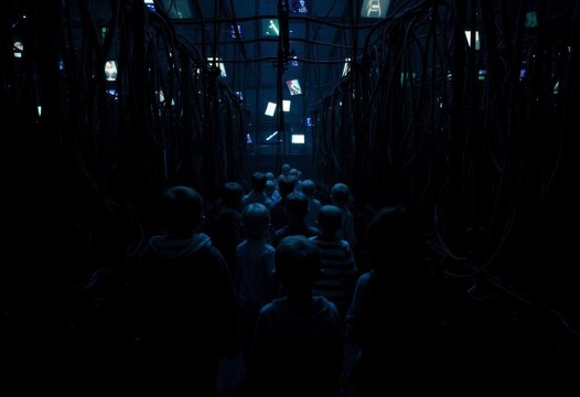 A group of children lost in the computer age in the dark