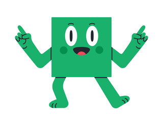 Geometric square mascot. Funny square character, cute comic square shape with facial emotions flat vector illustration. Cartoon square mascot with humorous face