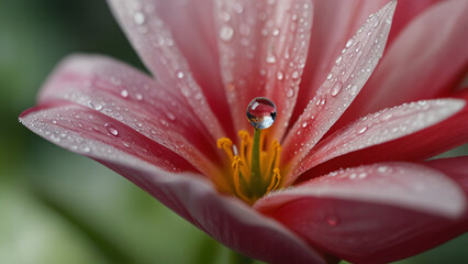 Fototapeta premium Watercolor Painting: Evocative minimalist featuring a single droplet of water delicately balanced on a vibrant flower petal. captures the essence of purity and nature's delicate balance. 