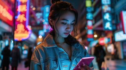 Obraz premium The woman with mobile phone