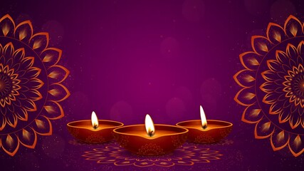 Happy Diwali greetings background with lamp. Diwali greeting motion design with burning diya lamps. Diwali is the Hindu festival of lights, celebrated in India. Deepavali 4K animation.