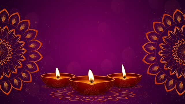 Happy Diwali greetings background with lamp. Diwali greeting motion design with burning diya lamps. Diwali is the Hindu festival of lights, celebrated in India. Deepavali 4K animation.