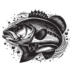 sea bass fish illustration silhouette vector