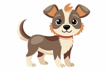 Obraz premium Cartoon Illustration of a Brown and White Puppy with a Red Collar