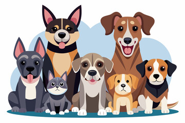 Obraz premium Group of Cartoon Dogs and a Cat Sitting Together