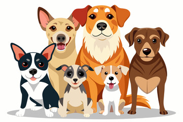 Obraz premium Six Adorable Cartoon Dogs Sitting Together