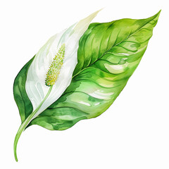 Peace Lily Leaf Watercolor Clipart on white background