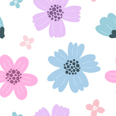 Seamless pattern with flowers, print for clothing, paper, packaging. Flat style.