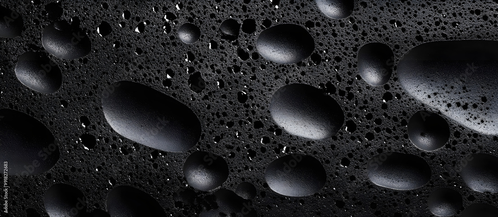 Poster close up view of a black abstract polystyrene foam background texture suitable as a copy space image