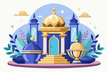 Blue and Gold Palace with Golden Domes and Steps