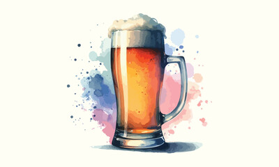 free drink, watercolor mugs of beer, alcohol drinks, hand drawn illustration, watercolor mugs of beer