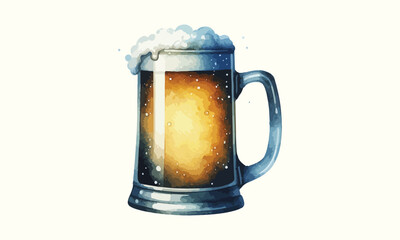 free drink, watercolor mugs of beer, alcohol drinks, hand drawn illustration, watercolor mugs of beer