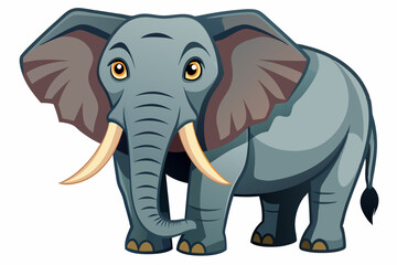 Cartoon Illustration of a Grey Elephant with Large Ears and Tusks