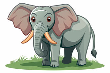 Fototapeta premium Cartoon Illustration of a Grey Elephant Standing on Grass