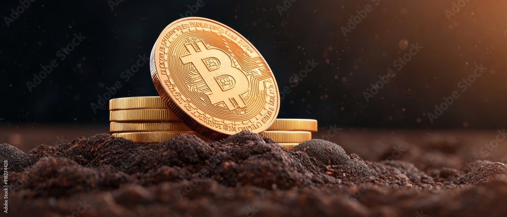 Poster futuristic animation of global cryptocurrency adoption with copy space for text in grunge splash sty