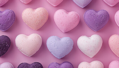 Obraz premium Rich-hued berry heart-shaped bath bombs, bath accessory, relaxing indulgence