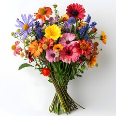 Vibrant Mixed Flower Bouquet on Isolated White Background  Copy Space