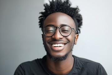 Obraz premium Happy Black Man Wearing Glasses Smiling Cheerfully