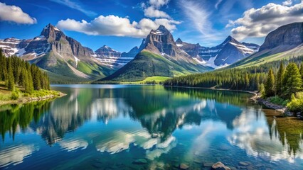 Scenic view of snow-capped mountains and crystal-clear lakes in Glacier National Park, Glacier, National Park