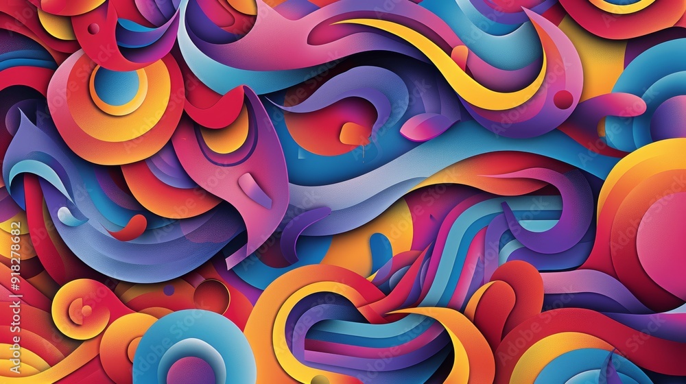Poster vibrant abstract design with dynamic and flowing shapes