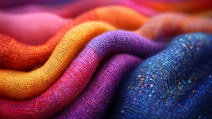 Fototapeta premium Vibrant Multicolored Fabric in Soft Folds Close-Up
