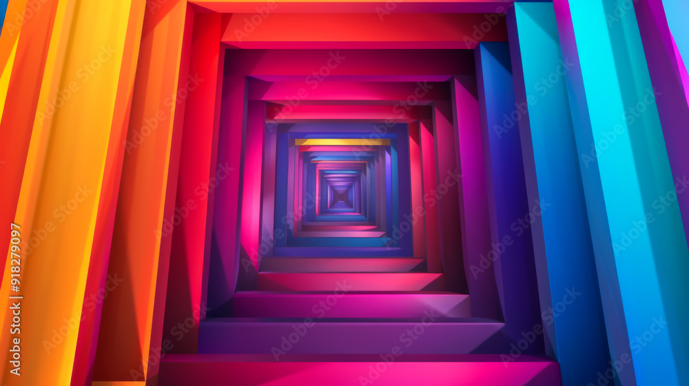 Aufkleber a striking geometric passage with technical symmetrical lines. abstract background with multi-colore