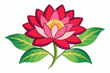 Stylized Red and Pink Lotus Flower with Green Leaves