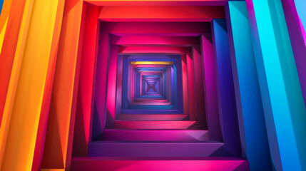 Fototapeta premium A striking geometric passage with technical symmetrical lines. Abstract background with multi-colored shapes.