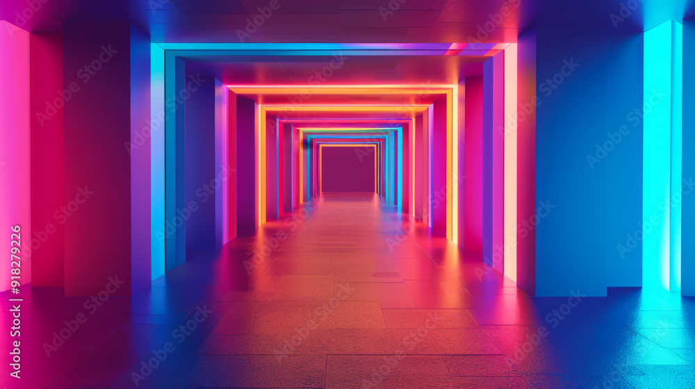 Aufkleber a striking geometric passage with technical symmetrical lines. abstract background with multi-colore