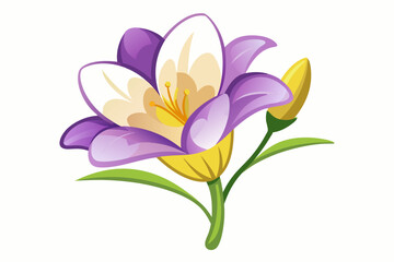 Naklejka premium Purple and Yellow Flower with a Bud on a Stem