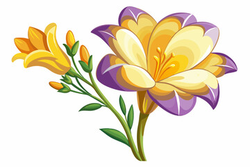 A Single Yellow and Purple Flower with Buds and Stem