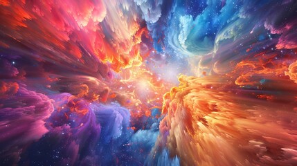Cosmic explosion of colorful nebulas in deep space