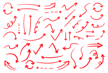 シンプルなペンの手書きの矢印セット ベクター 赤
