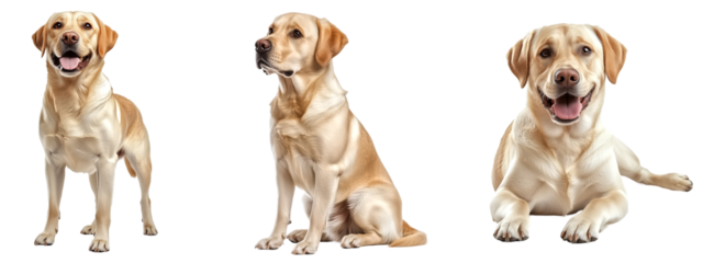 Full body view of Labrador Retrievers dog in different poses, yellow color, isolate on transparent background